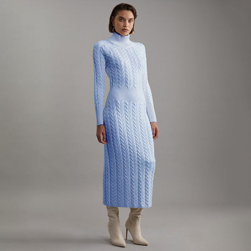 Damstickad Klänning Hög Krage Mjuk Ull Figurbetonad 4