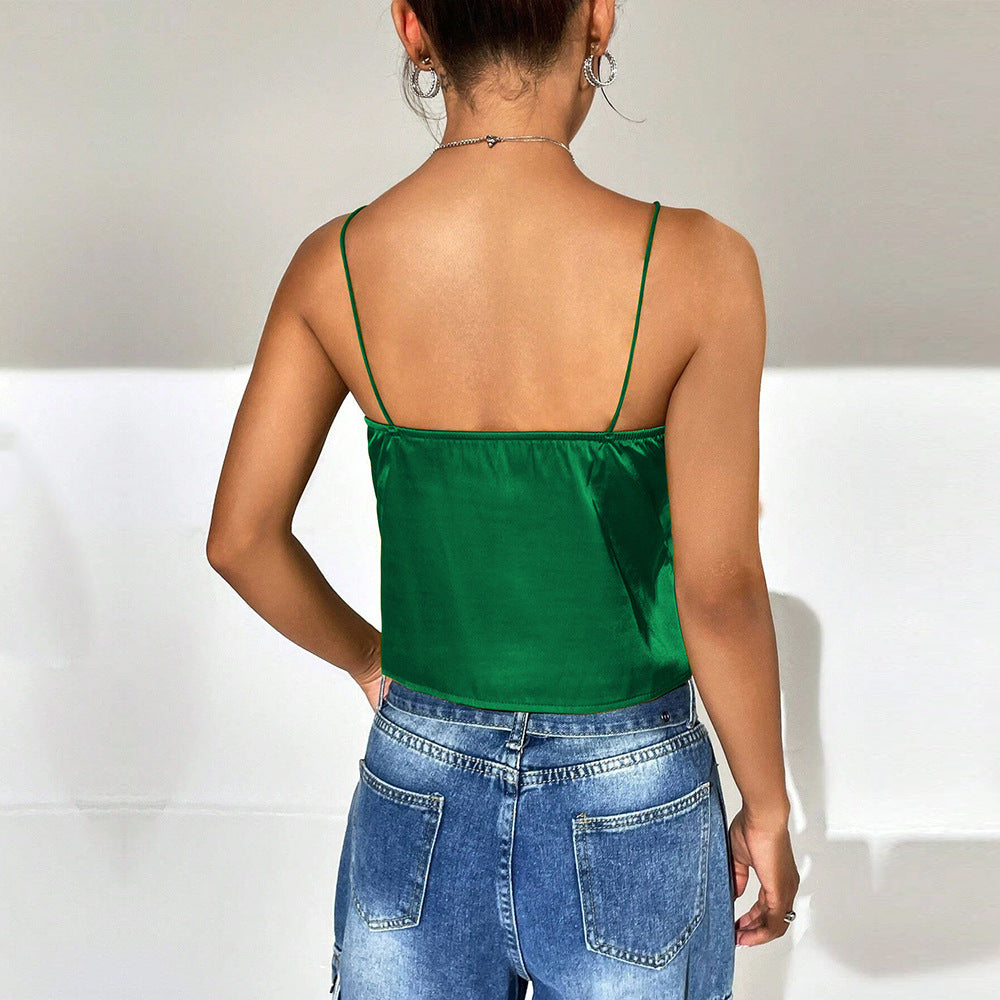 Dam Topp Spaghetti Strap Satin Elegant-3