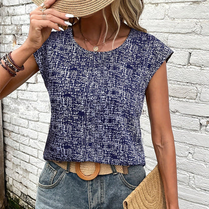 Stickad Dam Tröja Löst Passform Våffelmönster Cirkulär Halsringning-2