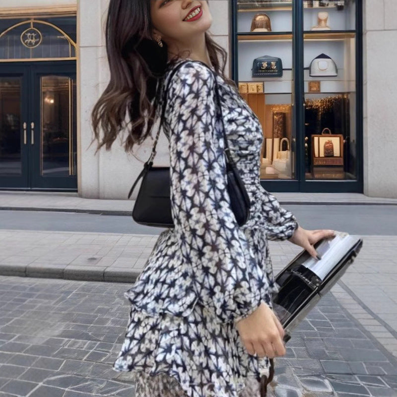 Kvinnors Kort Klänning A-linje Chiffon Långärmad Elegant-2