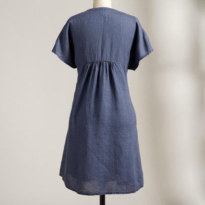 Midiklänning Dam V-Neck Löst Passform A-Linje Polyester – Mörkgrå Midiklänning för Våren och Sommaren 4