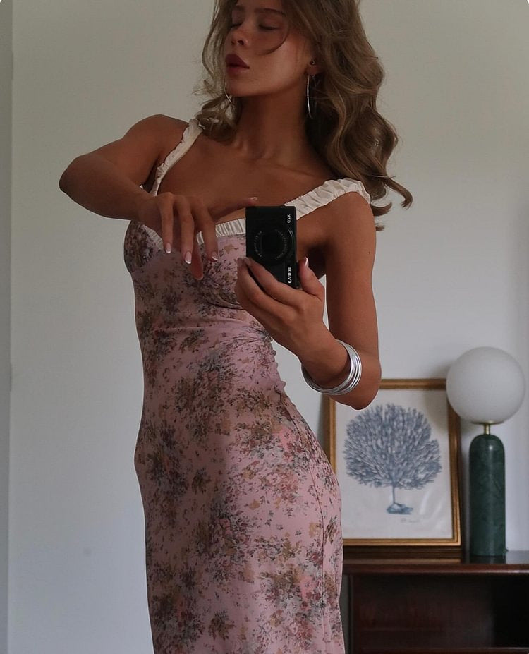 Dam Lång Kjol Blommig A-Linje Polyester Bomull-3