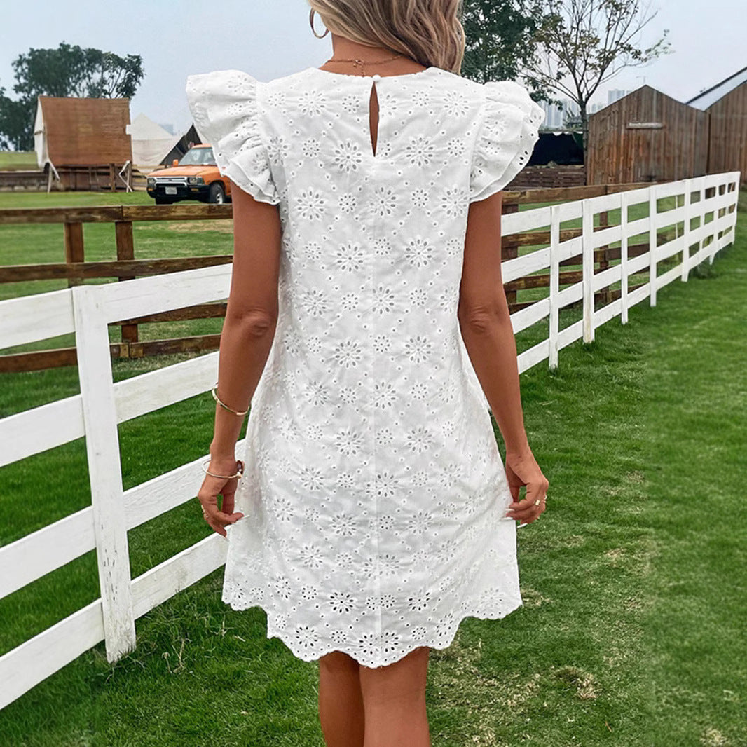 Kvinna Ärmlös Klänning Broderad Cirkulär Väst Polyester-6