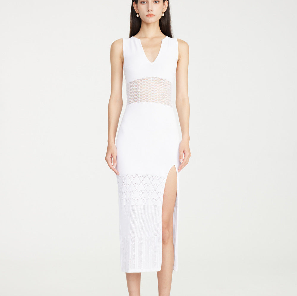 Kvinna Lång Klänning Ärmlös Viskos V-Ringning Elegant-3