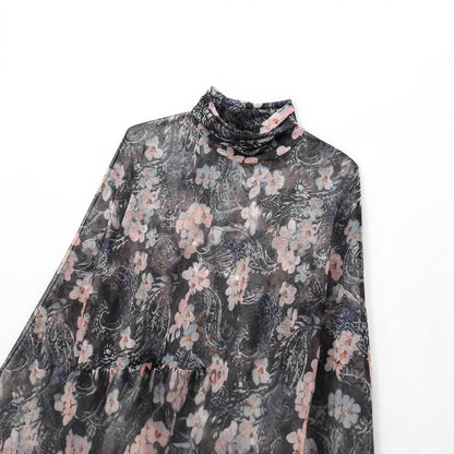 Blus Dam med Blommigt Mönster och Ruffle Design – Lätt och Bekväm för Vår och Sommar 3