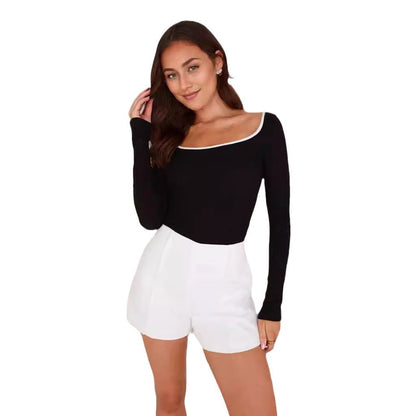 Dam Långärmad T-shirt Färgblockering Polyester Avslappnad Stilt-5