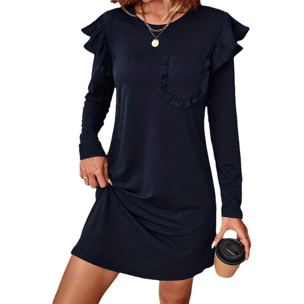 Kvinna Figurnära Klänning Rufsade Ärmar Polyester-6