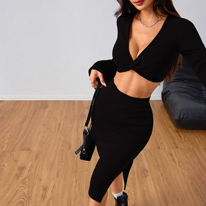 Dam Crop-Top Set Långärmad Polyester-6