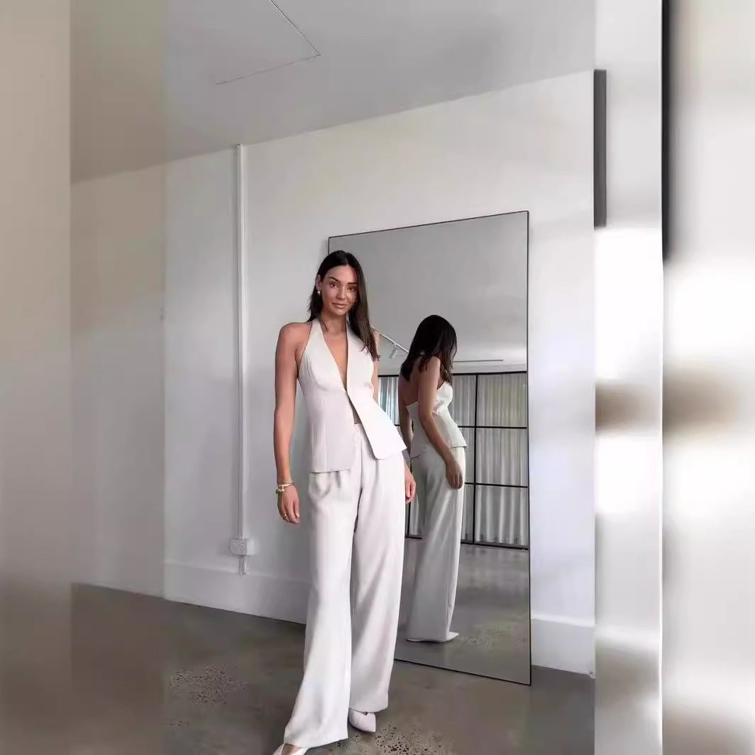 Dam Långa Byxor Ärmlös Design Högkvalitativt Tyg-5