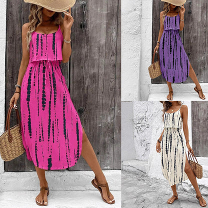 Fina Dam Klänningar Med Tryckt Mönster Justerbara Spaghettiband Polyester-Spandex-2