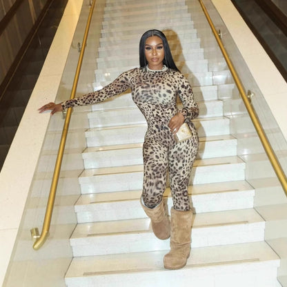 Dam Långärmad Top och Byxor Set i Polyester och Spandex-3