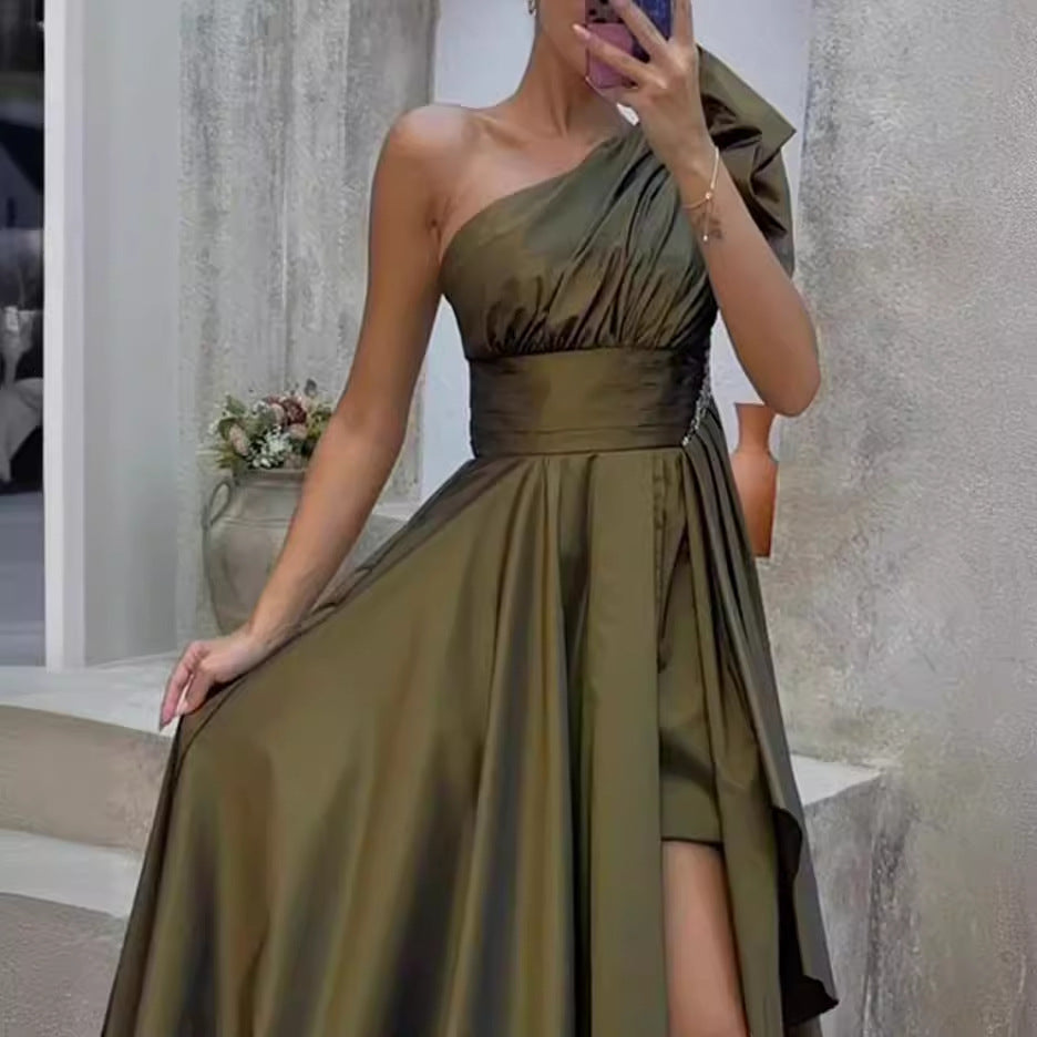 Damklänning A-Linjeformad Asymmetrisk Polyester Fina Detaljer-4