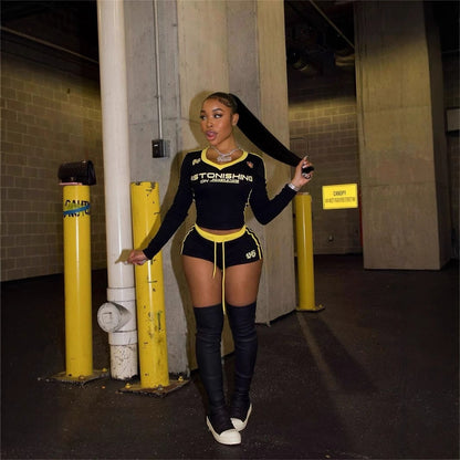 Dam Slim-Fit Top och Capri Shorts Set i Spandex-2