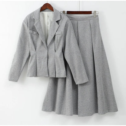 Kvinnors Tvådelad Uppsättning Blazer och Svängande Kjol Mjuk Tyg 1