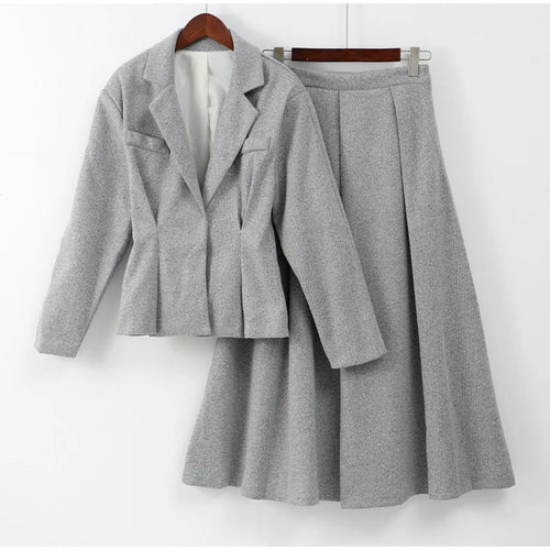 Kvinnors Tvådelad Uppsättning Blazer och Svängande Kjol Mjuk Tyg 1