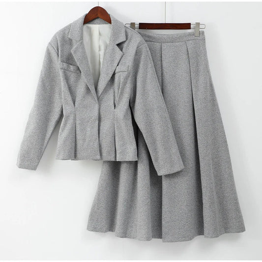 Kvinnors Tvådelad Uppsättning Blazer och Svängande Kjol Mjuk Tyg 1