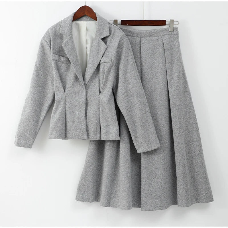 Kvinnors Tvådelad Uppsättning Blazer och Svängande Kjol Mjuk Tyg 6