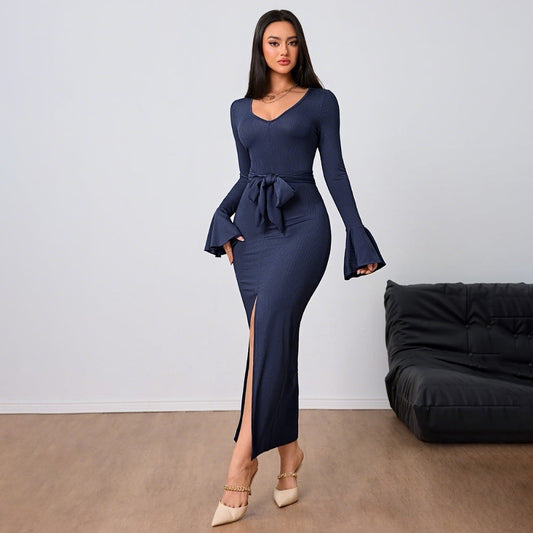 Dams Långklänning Bodycon Elegant Högkvalitativt Tyg-1