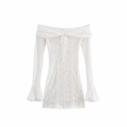 Kvinnors Festtopp Off-Shoulder med Trumpetärmar i Högkvalitativt Material 2