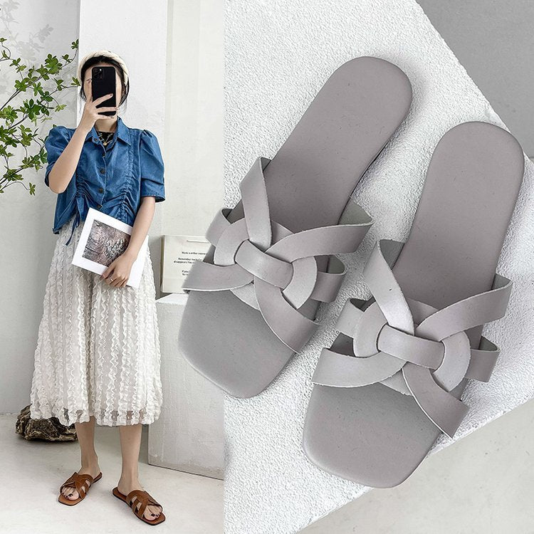 Dam Sandaler Slip-On Flätat Övre Material med Vadderad Sula 3