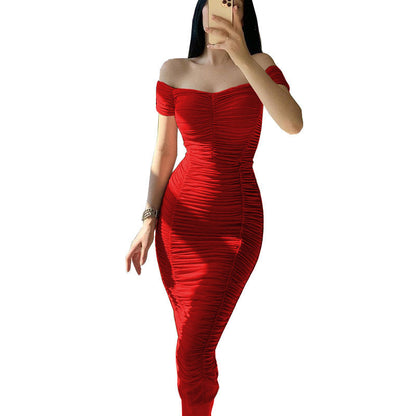 Kvinna Lång Klänning Hög Midja Monokrom Spandex-3