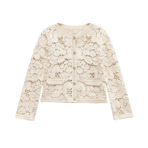 Elegante Damen Strickjacke mit Spitzen-Details und Knopfverschluss – Vielseitige Cardigan für Frühling und Herbst 1