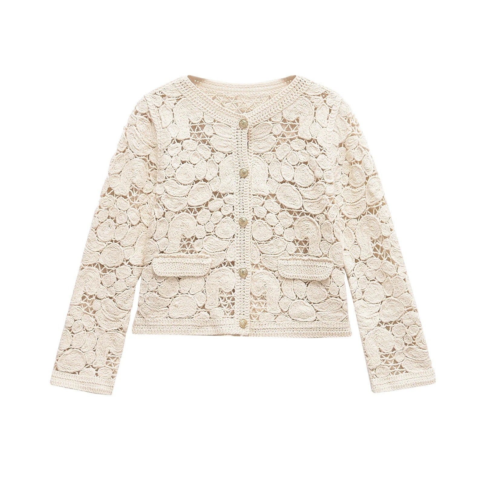Elegante Damen Strickjacke mit Spitzen-Details und Knopfverschluss – Vielseitige Cardigan für Frühling und Herbst 5