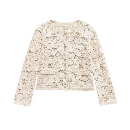 Elegante Damen Strickjacke mit Spitzen-Details und Knopfverschluss – Vielseitige Cardigan für Frühling und Herbst 5
