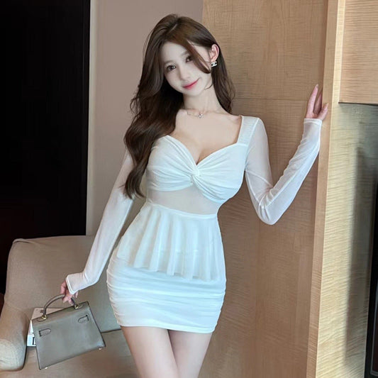 Dam Bodycon Klänning Halvtransparent Kortärmad Polyester Elastan-1