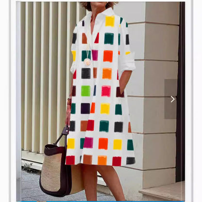 Dam Midi Skjorta Blommig A-linjeformad i 100% Bomull-3