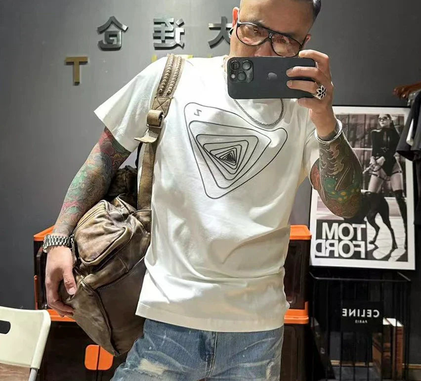 Herr T Shirt Casual Fit Geometrisk Is Silke och Bomull-3