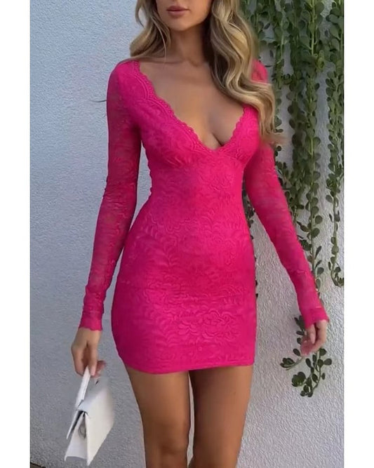 Kvinnors Långklänning V-Halsad Polyester Spandex-1