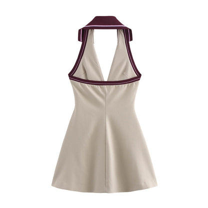 Kvinna Midi Klänning Halterneck A-linje Polyester-2