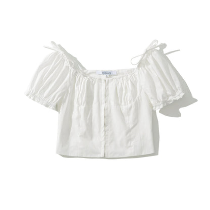 Festtopp Dam med Puffärmar och Wrap-design i Bomull – Elegant och Bekväm för Vardag och Fest 4