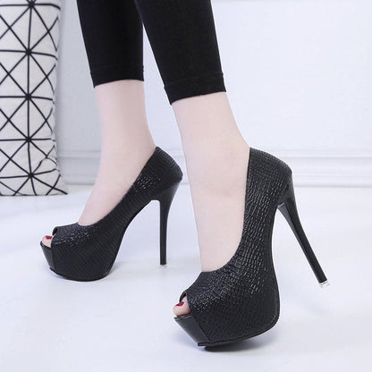 Kvinnor Peep-Toe Pumpar Hög Blockhäl Syntetiskt Läder 3