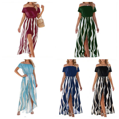 Fina Damklänningar Geometriskt Mönster Elastisk Midja Polyester-2