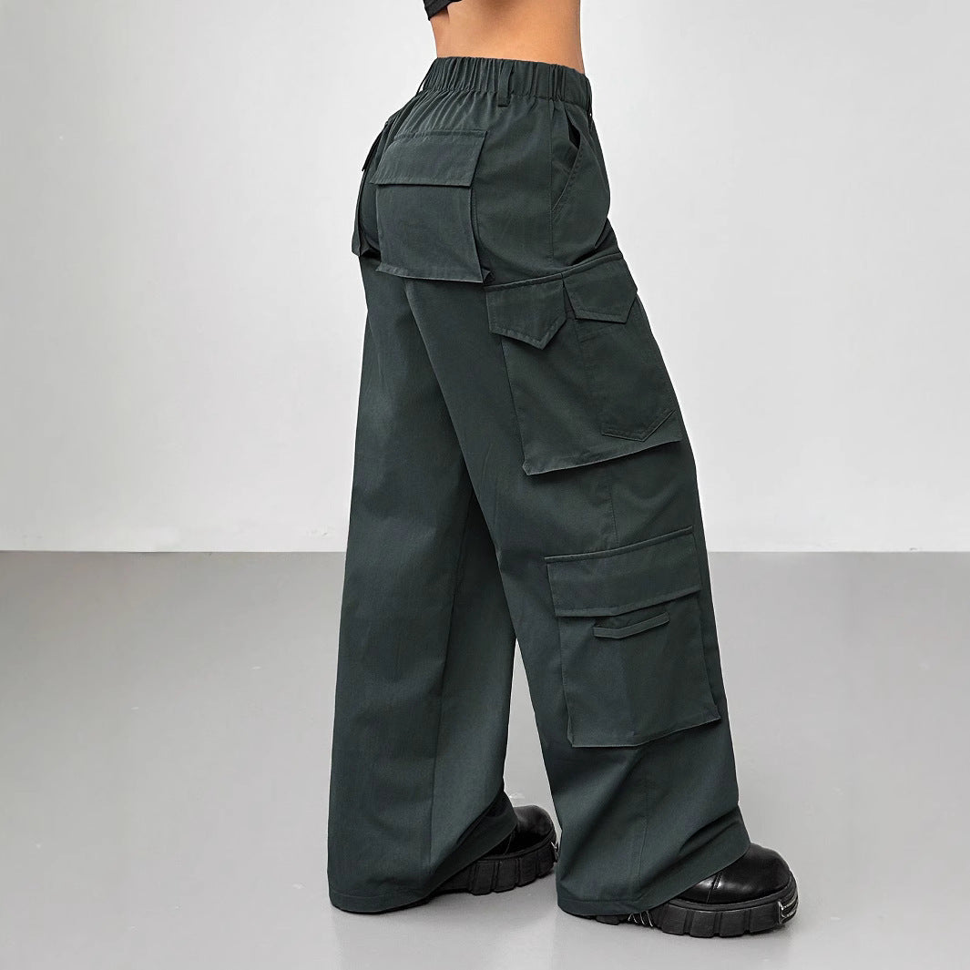 Avslappnade Lastbyxor för Damer, Överdimensionerad Design med Elastisk Midja och Flera Fickor, Andningsbart Tyg 3