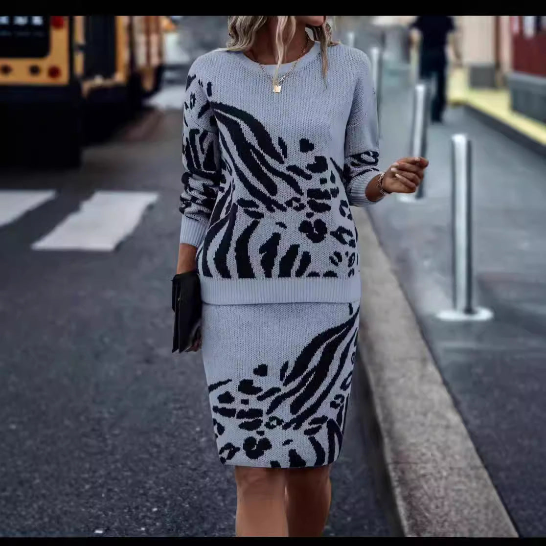 Dam Stickad Tröja Jacquard Rund Hals Långa Ärmar Polyester-1