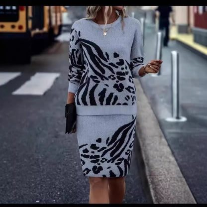 Dam Stickad Tröja Jacquard Rund Hals Långa Ärmar Polyester-1