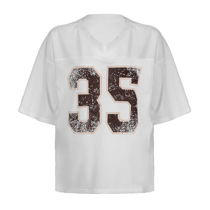 Dam T Shirt V-ringad Spandex Kort Ärmar Trendig Design-1