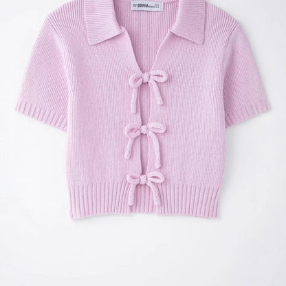 Kvinnors Kortärmad Cardigan Mjuk Tyg med Dekorativa Band 3