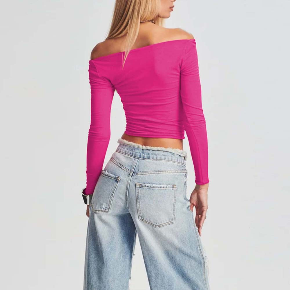 Kvinnors Långärmad Topp Asymmetrisk Utskärning Mjuk Tyg-3
