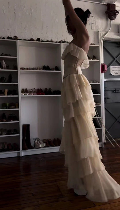 Damklänning Asymmetrisk Kjol Rüschentorte Polyester-3