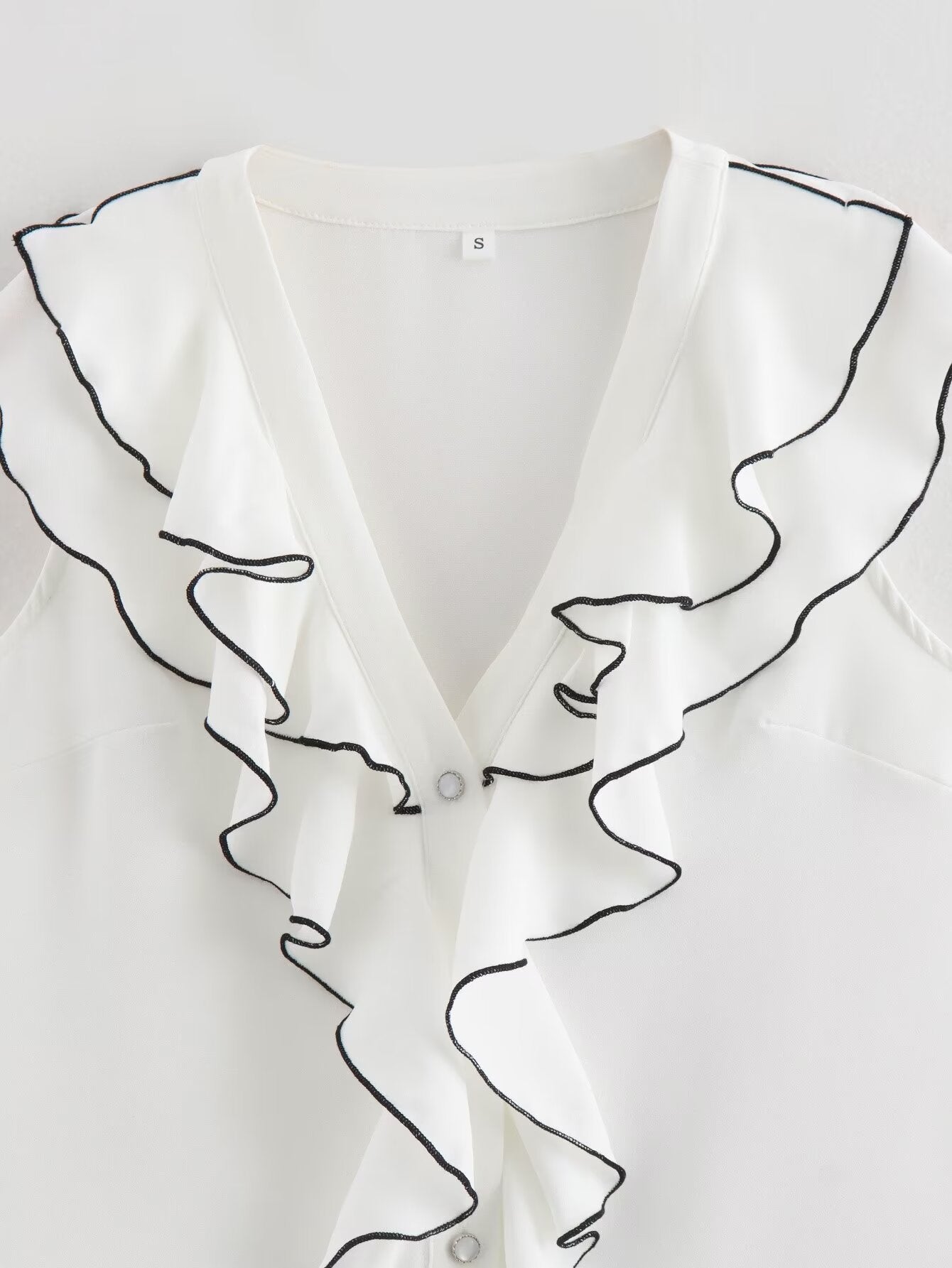 Dam Ärmlös Skjorta V-ringning Ruffle Polyester-5