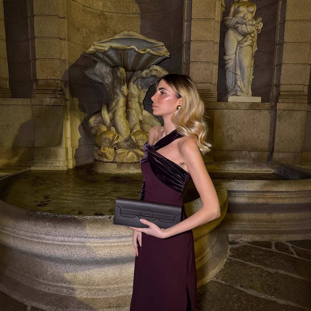 Kvinnors Aftonklänning Asymmetrisk Design Draperad Mjukt Tyg-3