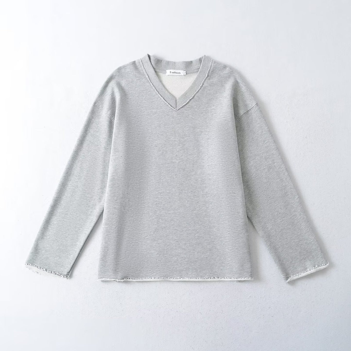 Kvinnors Långärmad Skjorta V-Hals Fransar Bomullsmix-1