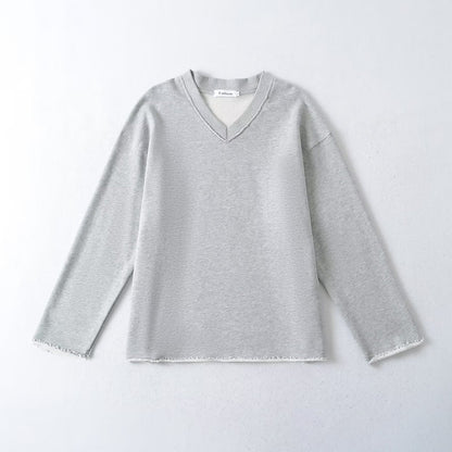 Kvinnors Långärmad Skjorta V-Hals Fransar Bomullsmix-1