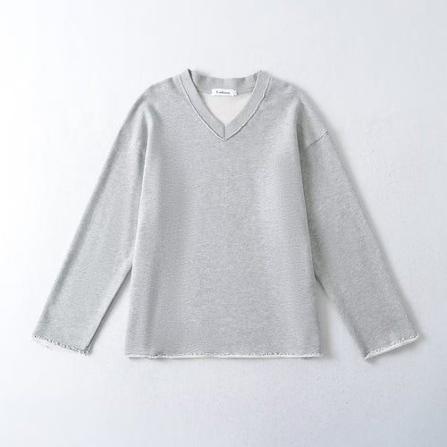 Kvinnors Långärmad Skjorta V-Hals Fransar Bomullsmix-1