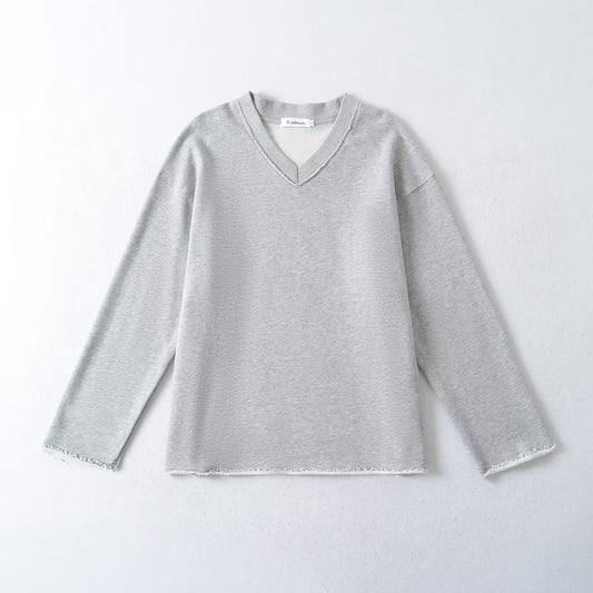 Kvinnors Långärmad Skjorta V-Hals Fransar Bomullsmix-1