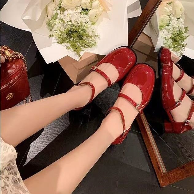 Dam Skor Mary Jane Med Blockklack och Dekorativa Remmar Syntetmaterial 5